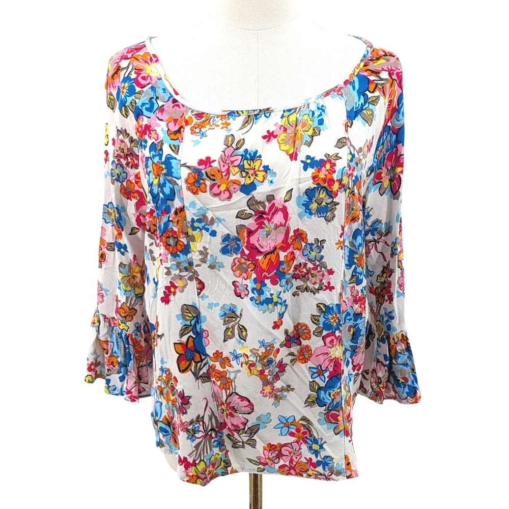Vera Bradley Floral Blouse Bell Sleeve Rayon Boho Cottagecore Multicolor S